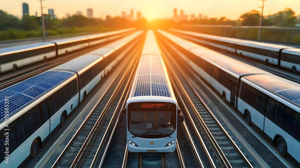 Fototapeta premium Solar Powered Bus Cityscape