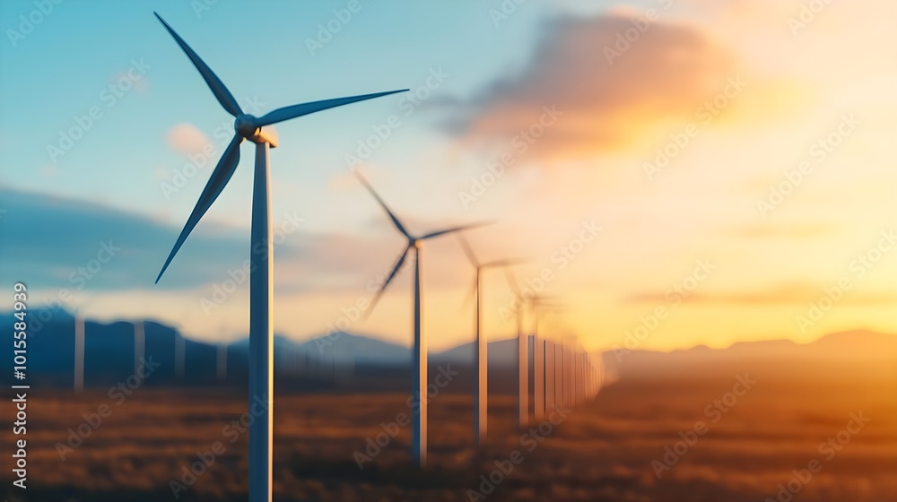Wind Turbines Sunset Landscape Wind Turbines Sunset Landscape