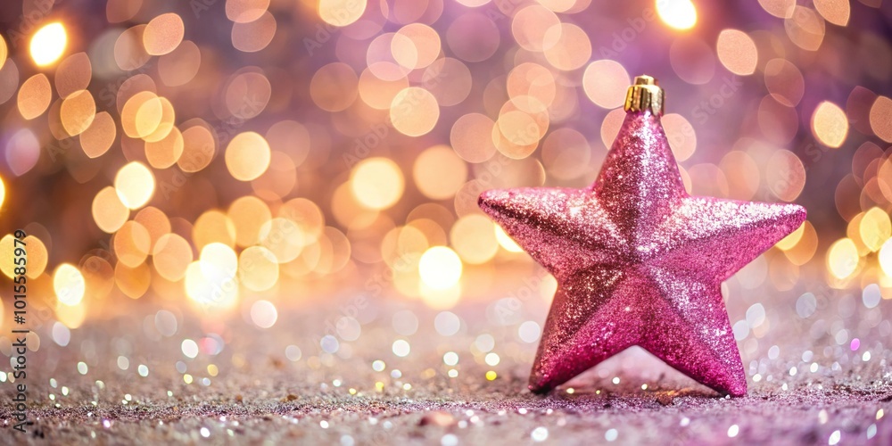 glittering pink star ornament on bokeh background for festive celebrations glittering pink star ornament on bokeh background for festive celebrations