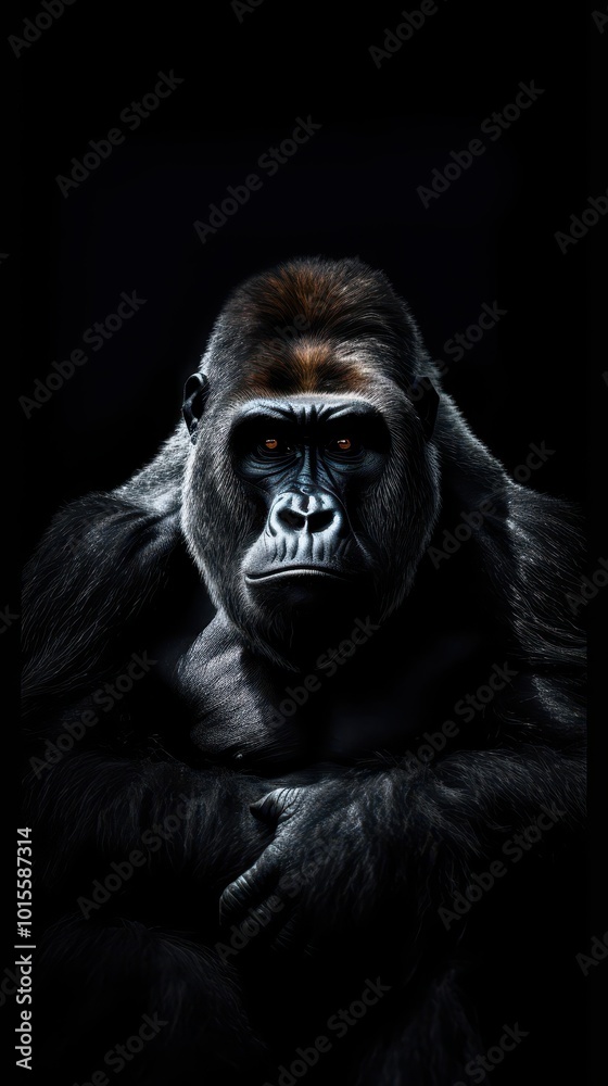 Cinematic Portrait of a Gorilla, Powerful Wildlife Photography with Dark Atmosphere Cinematic Portrait of a Gorilla, Powerful Wildlife Photography with Dark Atmosphere