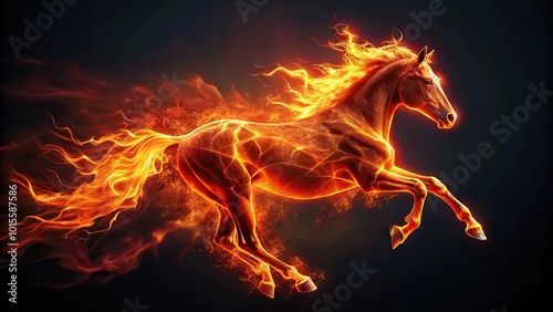 Wallpaper Mural Glowing fire horse galloping with fiery mane and tail against dark background Torontodigital.ca