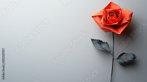 A Red Rose Made Out Origami, Symbol For Valentine's Day, Love And Happiness, Valentines Day Makes Everybody Special. photo