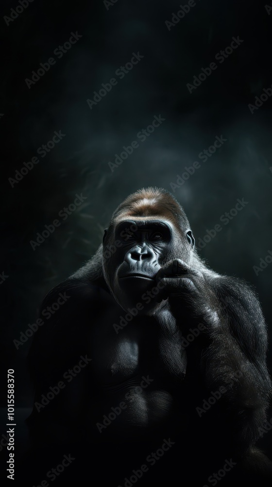 Cinematic Portrait of a Gorilla, Powerful Wildlife Photography with Dark Atmosphere Cinematic Portrait of a Gorilla, Powerful Wildlife Photography with Dark Atmosphere