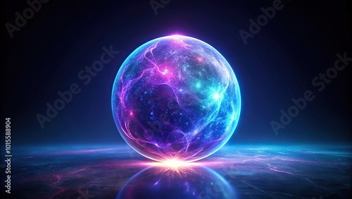 Glowing orb of energy floating in darkness