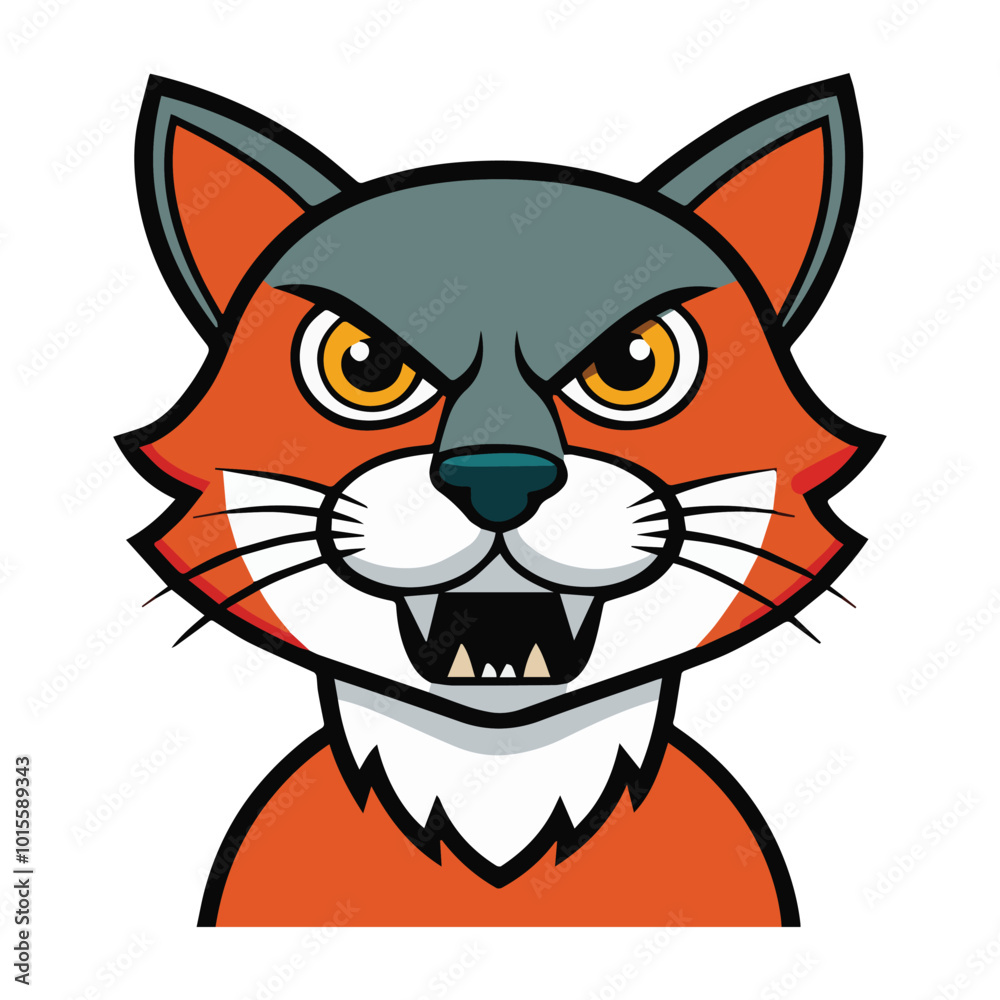 Obraz premium Bold Line Art Aggressive Cat Vector Illustration with Solid Color Background