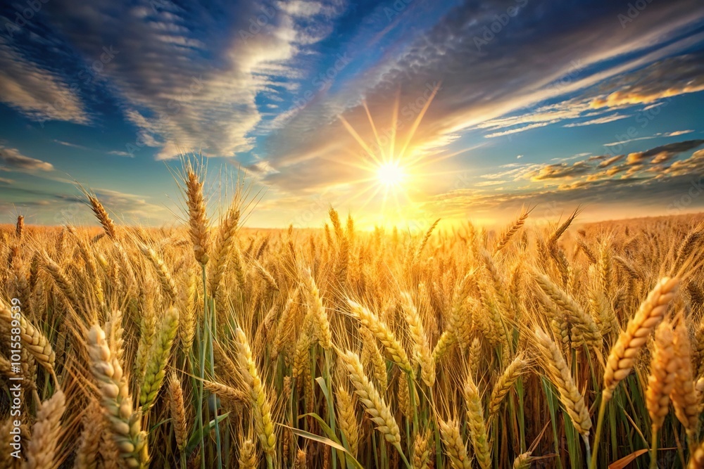 Obraz premium Glowing wheat field backlit by sun