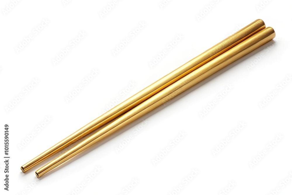 Gold chopsticks isolated on white background