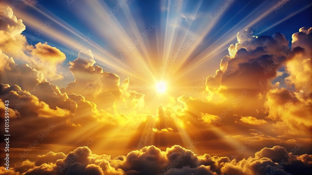 golden clouds parting with radiant sunbeams evoking serenity and spiritual enlightenment golden clouds parting with radiant sunbeams evoking serenity and spiritual enlightenment