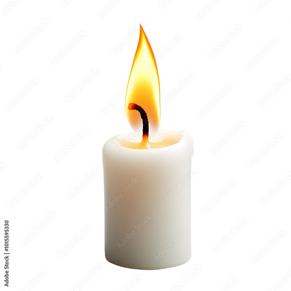 A lit white candle with a flickering flame, creating a soothing and warm atmosphere. A lit white candle with a flickering flame, creating a soothing and warm atmosphere.