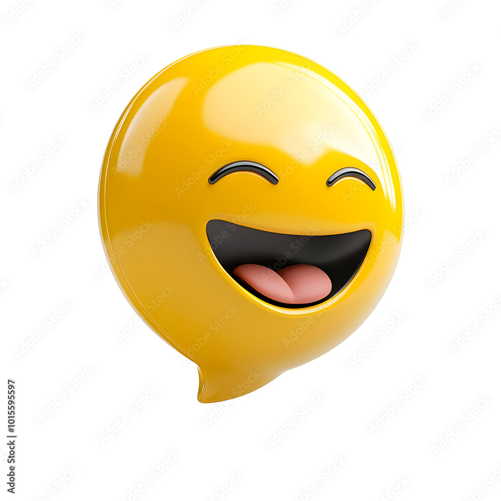 Fototapeta premium A cheerful yellow emoji with a big smile, conveying happiness and positivity. Ideal for social media and digital design.