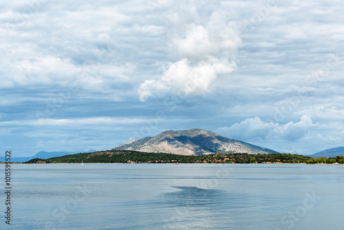 View of Corfu mountains with the sea in the foreground