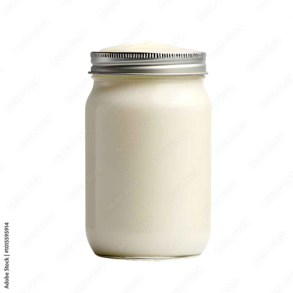 A jar filled with fresh, creamy milk, set against a clean white background. A jar filled with fresh, creamy milk, set against a clean white background.