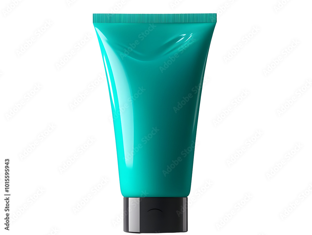 A vibrant turquoise cosmetic tube with a black cap, isolated on a white background, ideal for skincare or beauty product displays. A vibrant turquoise cosmetic tube with a black cap, isolated on a white background, ideal for skincare or beauty product displays.