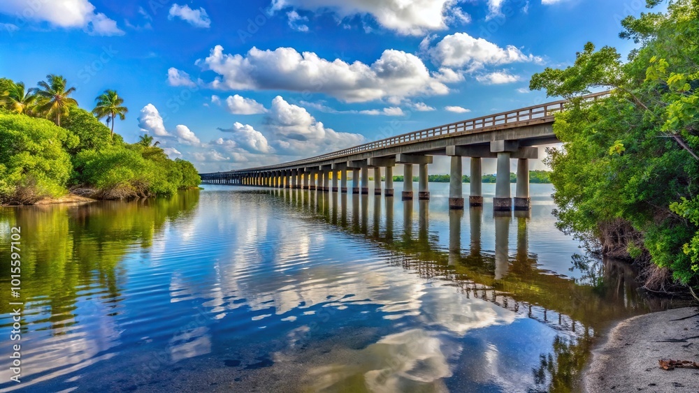 Fototapeta premium Gordon River Greenway Naples Florida Bridge from shore Long Shot