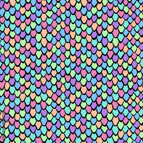 Seamless pattern with holographic snake skin texture. Hand drawn vector illustration. Close up reptile skin background.