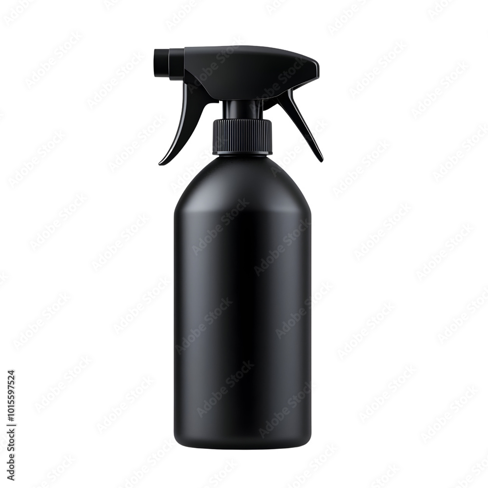 Black spray bottle on a white background for cleaning products or industrial use. Black spray bottle on a white background for cleaning products or industrial use.