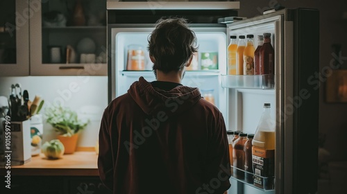 Plakat Late Night Fridge Raid by an Individual in Kitchen
