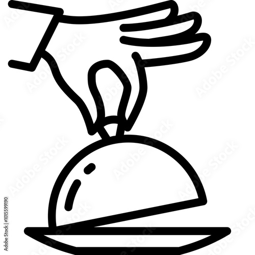 signature dish or house special consisting of serving cloche and chef's hand line or outline icon