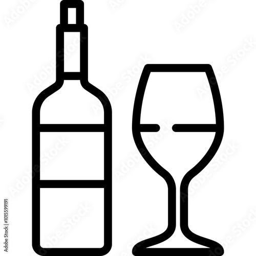 red wine glass and bottle is a beverage for celebration line or outline icon