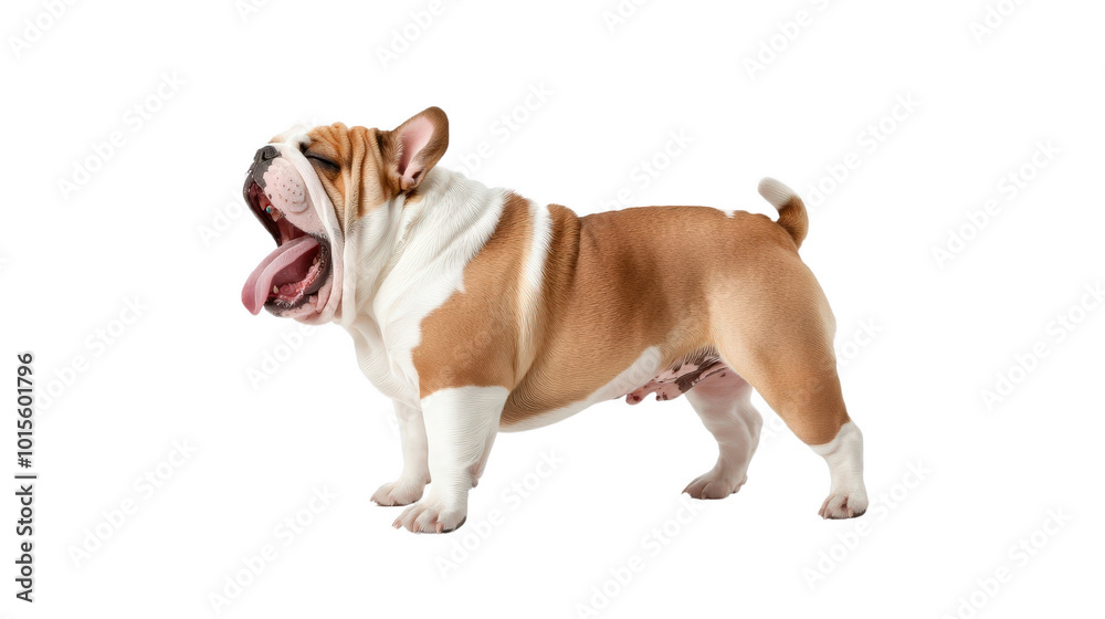 playful bulldog yawning with joyful expression, showcasing its unique coat pattern and sturdy build. This charming dog exudes sense of happiness and energy playful bulldog yawning with joyful expression, showcasing its unique coat pattern and sturdy build. This charming dog exudes sense of happiness and energy