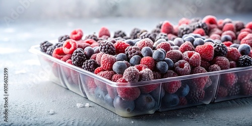 Frozen berries in plastic boxes in the freezer silhouette photo