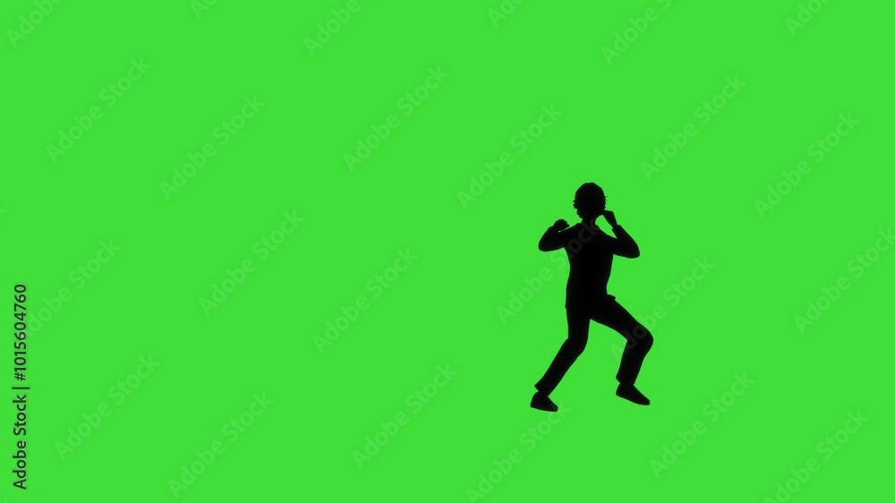 An animated silhouette of a character performing a martial arts pogo kick with a green screen background. The scene captures dynamic acrobatic movement and power, perfect for action sequences An animated silhouette of a character performing a martial arts pogo kick with a green screen background. The scene captures dynamic acrobatic movement and power, perfect for action sequences
