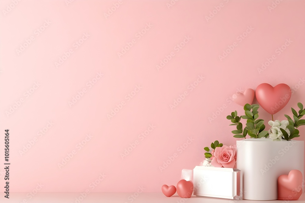 Romantic Valentine s Day Banner Design with Heartwarming Decorative Elements and Blank Call to Action