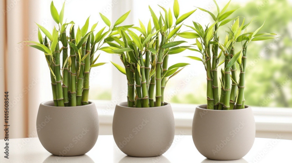 Beautifully displayed lucky bamboo stalks in a ceramic pot on a clean tabletop with soft lighting Beautifully displayed lucky bamboo stalks in a ceramic pot on a clean tabletop with soft lighting