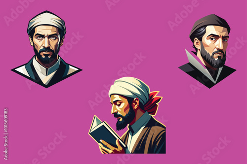 Pious man holding & kissing religion books art illustration