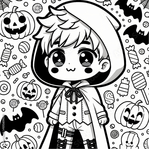 Black and white coloring pages for children's Halloween.