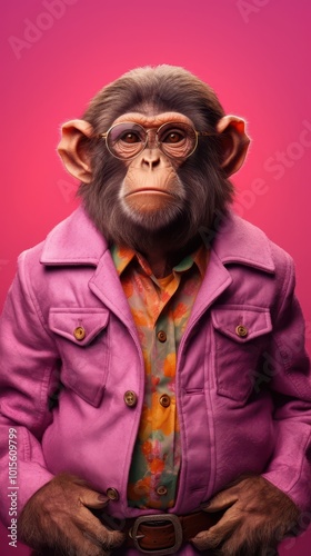 Retro Fashionable Monkey in 90s Vintage Clothing photo