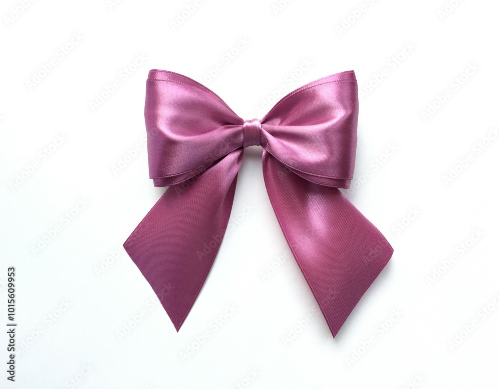 Beautiful bow made of purple satin ribbon on white background Beautiful bow made of purple satin ribbon on white background