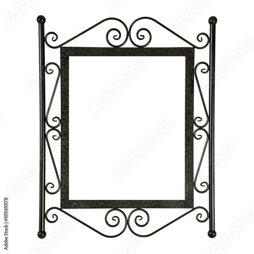 A decorative metal rectangular frame with elegant scrollwork and vertical rods on the sides, offering a vintage, handcrafted appeal. Ideal for home decor or art display.






