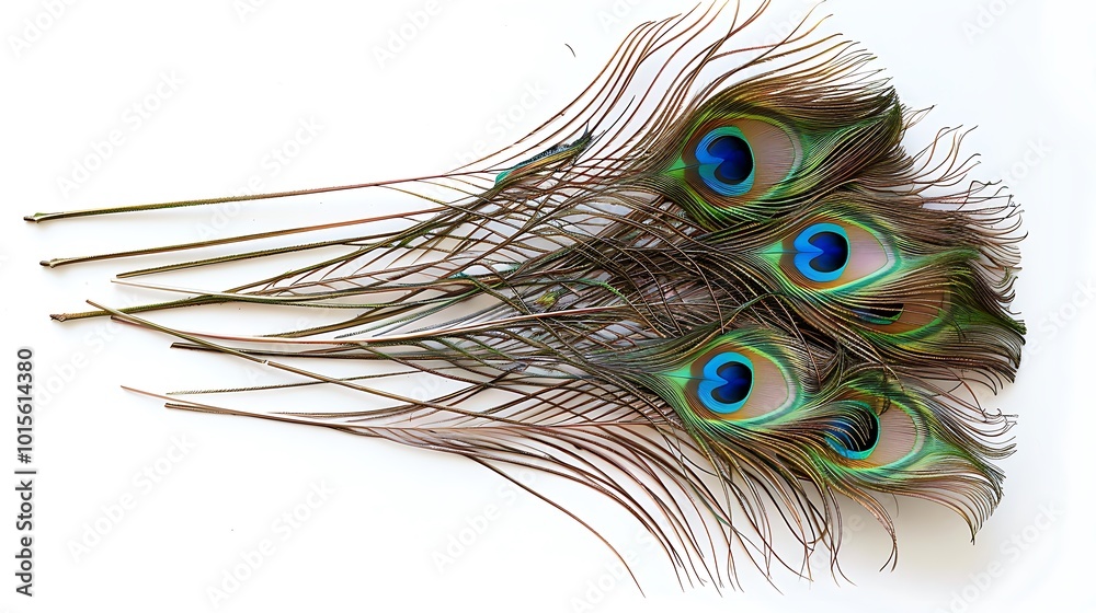 Naklejka premium Peacock feathers on white background