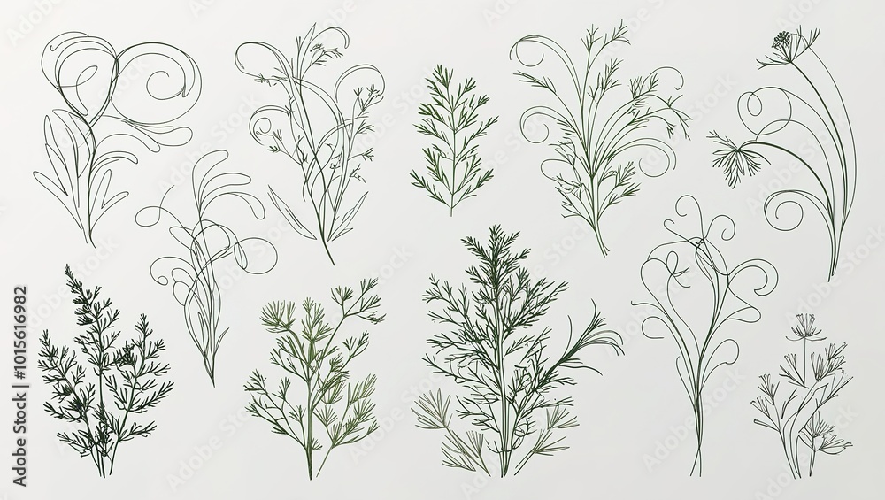 Set of various botanical silhouettes, beautifully drawn continuous line drawing, illustration. Set of various botanical silhouettes, beautifully drawn continuous line drawing, illustration.