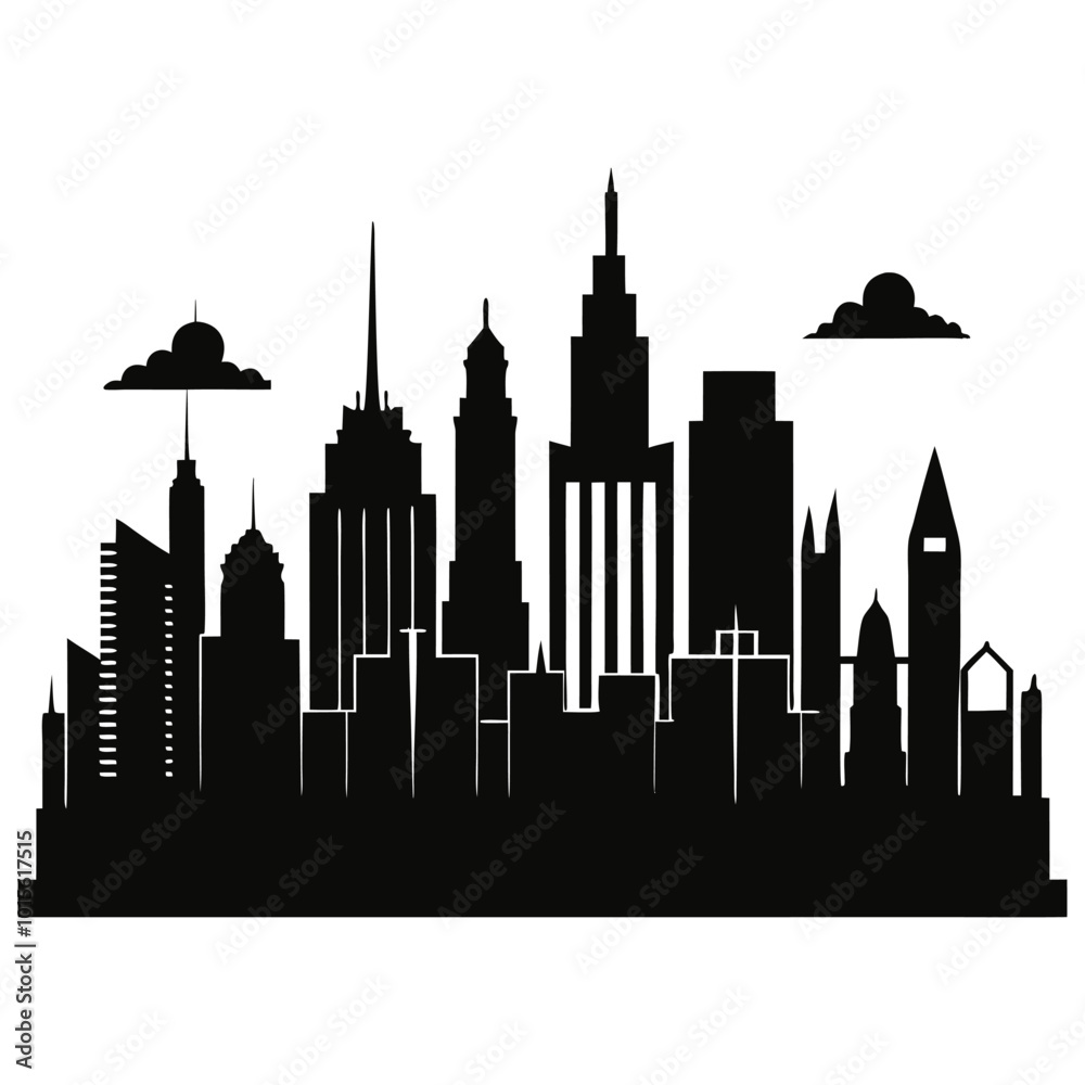 Obraz premium black-and-white city-skyline-silhouettes-vector-art
