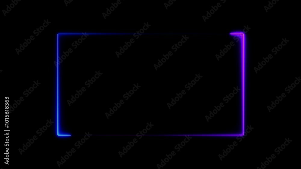 light glowing neon blue color picture frame rectangle animation icon with black background. 4k video light glowing neon blue color picture frame rectangle animation icon with black background. 4k video