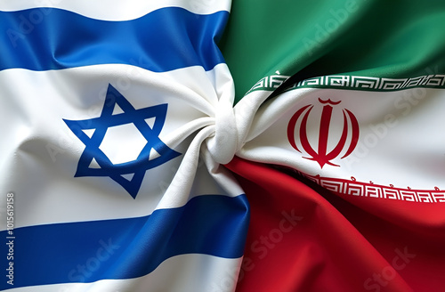 Israel and Iran flags close up