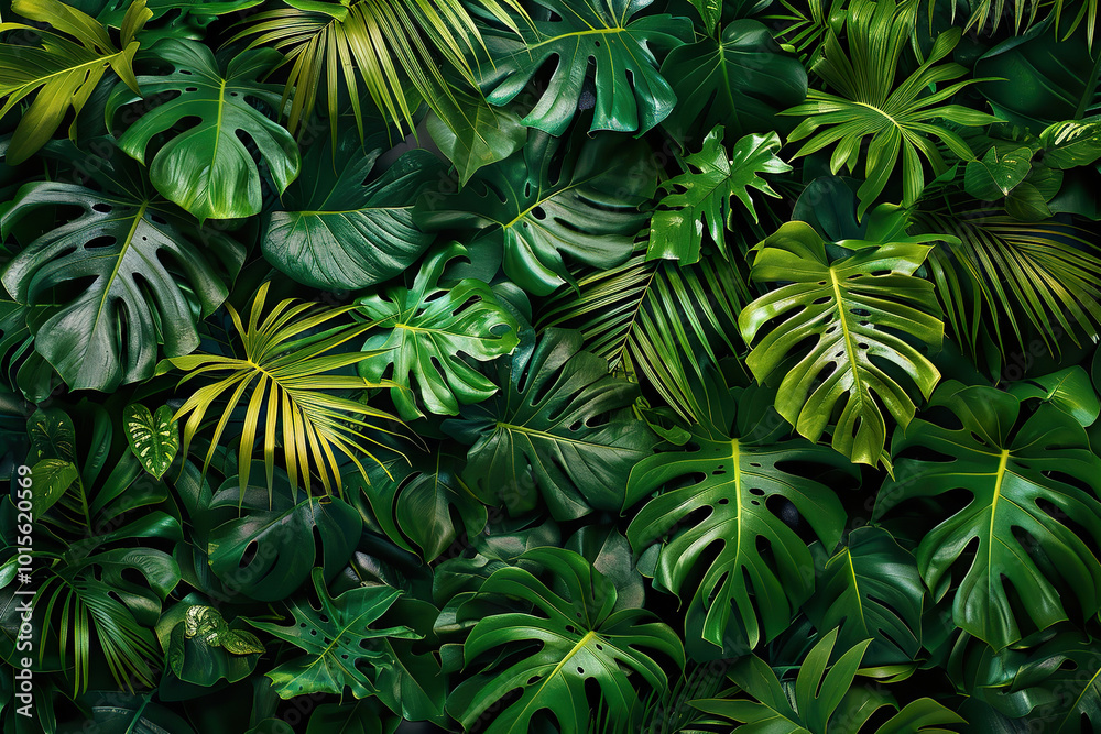 A lush green jungle with a blue sky background., A lush green jungle with a blue sky background.,