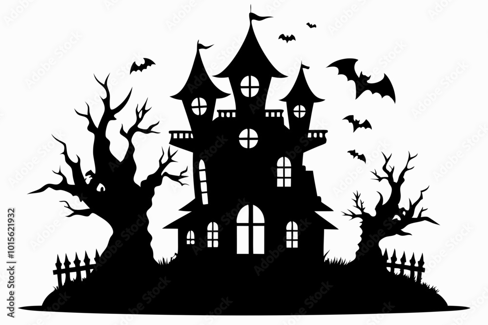 Halloween house vector illustration, silhouettes of haunted house, Halloween house silhouette Halloween house vector illustration, silhouettes of haunted house, Halloween house silhouette