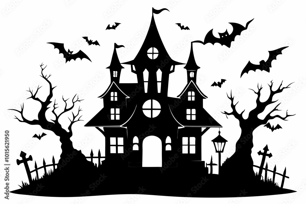 Halloween house vector illustration, silhouettes of haunted house, Halloween house silhouette Halloween house vector illustration, silhouettes of haunted house, Halloween house silhouette