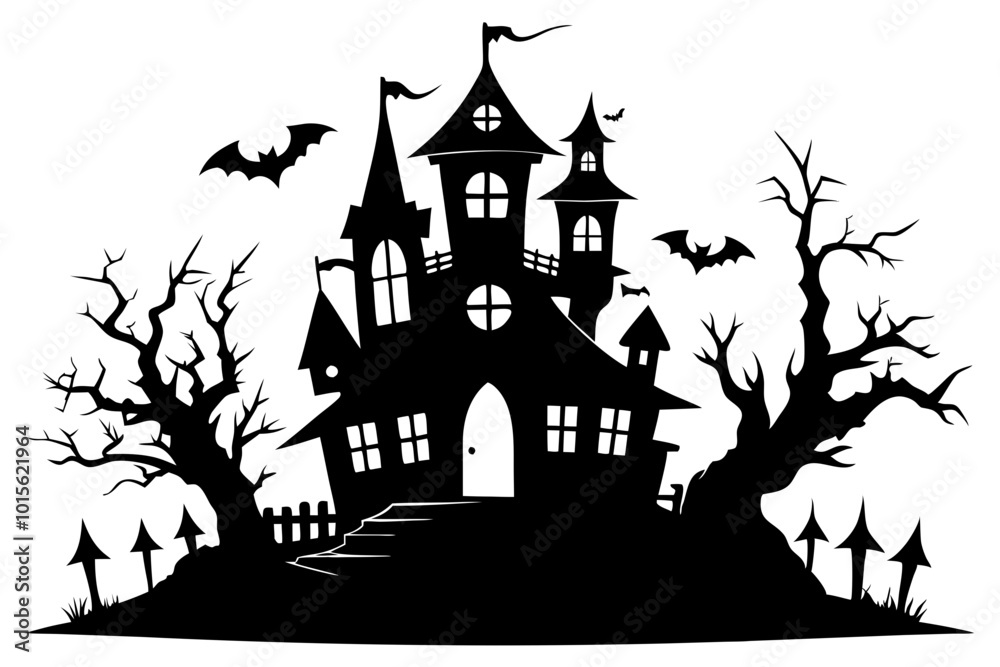 Halloween house vector illustration, silhouettes of haunted house, Halloween house silhouette	