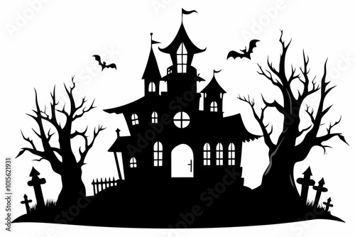 Halloween house vector illustration, silhouettes of haunted house, Halloween house silhouette	