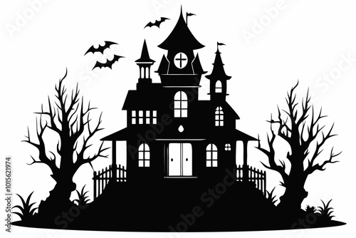 Halloween house vector illustration, silhouettes of haunted house, Halloween house silhouette	