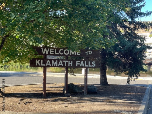 Welcome to Klamath Falls old wooden sign photo