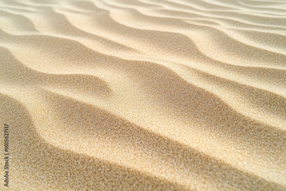 Close-up view of soft, golden sand waves, showcasing the natural patterns and textures created by the wind. Close-up view of soft, golden sand waves, showcasing the natural patterns and textures created by the wind.