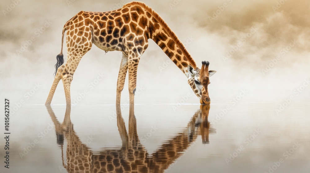 Obraz premium A Giraffe Drinking From a Lake