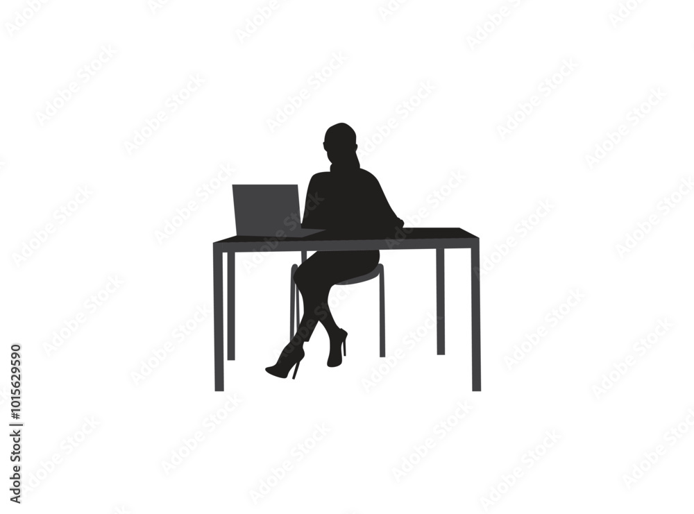 Fototapeta premium vector silhouette of women working with laptop at the office 