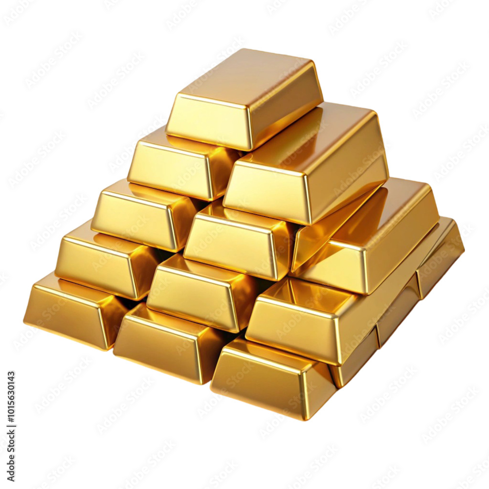 A stack of gold bars on transparent background