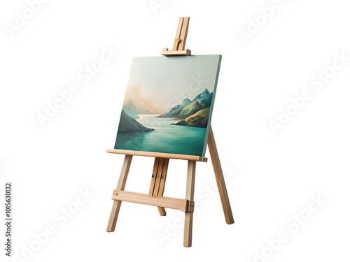 Canvas and easel photograph isolated on transparent background